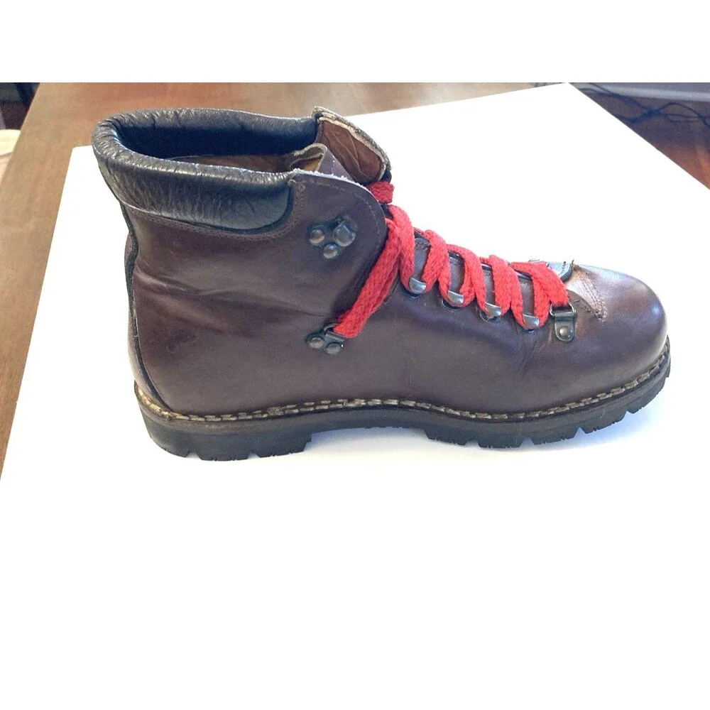 Vintage Leather Italian Mountaineering Hiking Boots Vibram Work Soles Men's 9D
